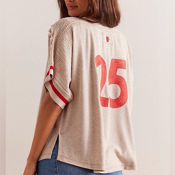 We The Free Beige and Red Short Sleeve Tee - Picture 2 of 6